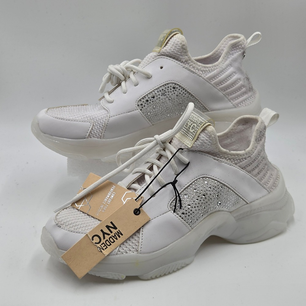Madden NYC Shoes Womens Size 9 White Rhinestone Chunky Fashion Sneakers